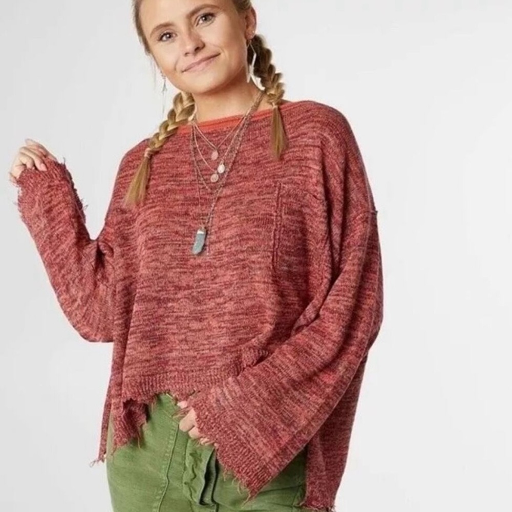 Free People Red Prism Space Dye Sweater - Small